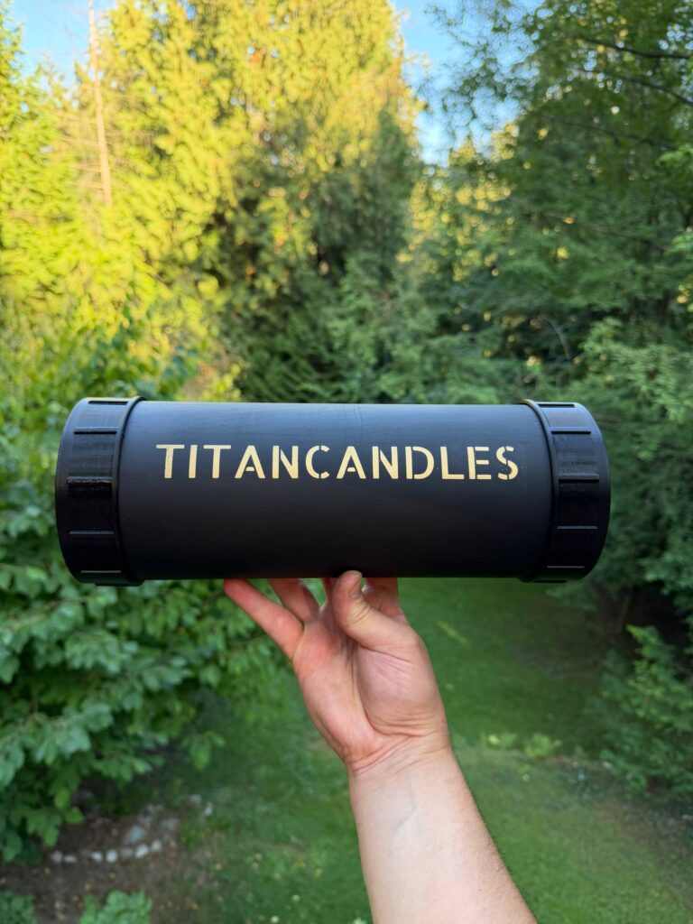 Titan Candles packaging tube ready for shipping